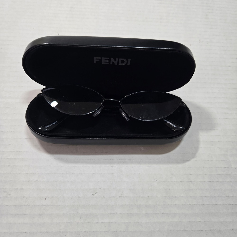 Fendi Black Hard Clam Shell Eyeglass Case with Black Micro Cat Eye Sunglasses